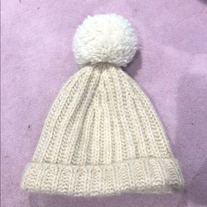 J Crew Cream Winter Hat with Pom Pom